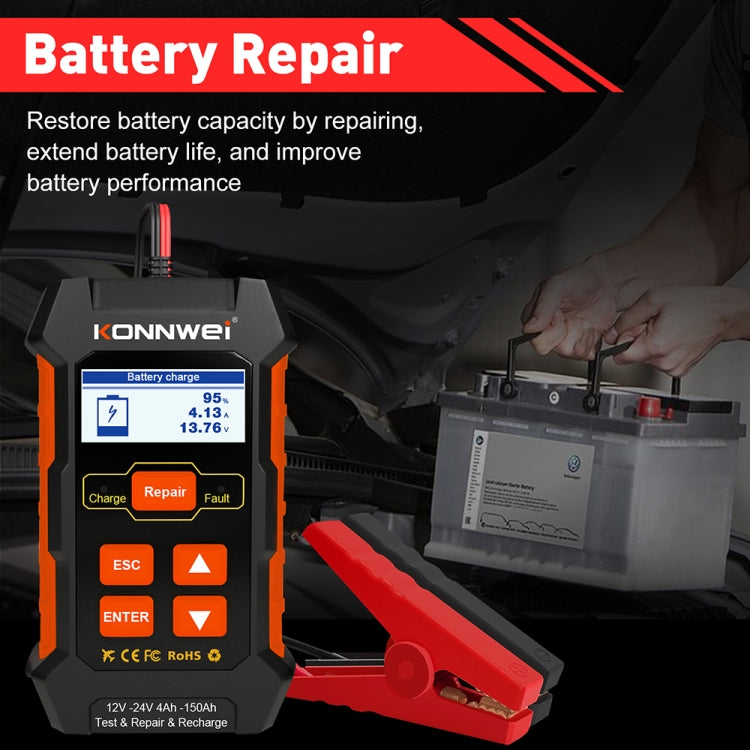 KONNWEI KW520 12V / 24V 3 in 1 Car Battery Tester with Detection & Repair & Charging Function, KW520