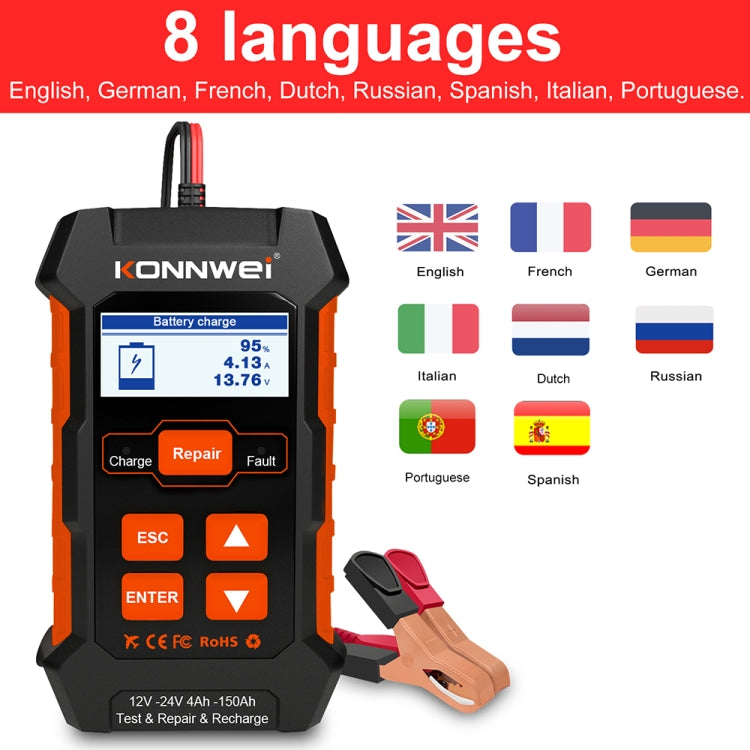 KONNWEI KW520 12V / 24V 3 in 1 Car Battery Tester with Detection & Repair & Charging Function, KW520