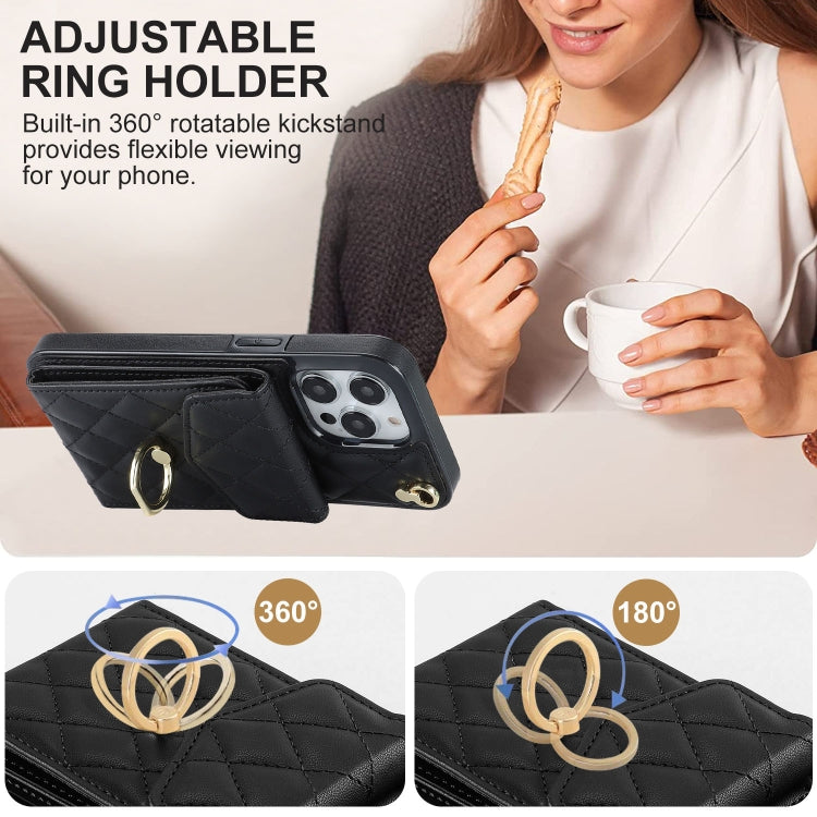Rhombic Texture Card Bag Phone Case with Long Lanyard, For iPhone 14 Pro Max, For iPhone 13 Pro Max, For iPhone 13 Pro