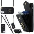Rhombic Texture Card Bag Phone Case with Long Lanyard, For iPhone 13, For iPhone 12 / 12 Pro, For iPhone 12 Pro Max