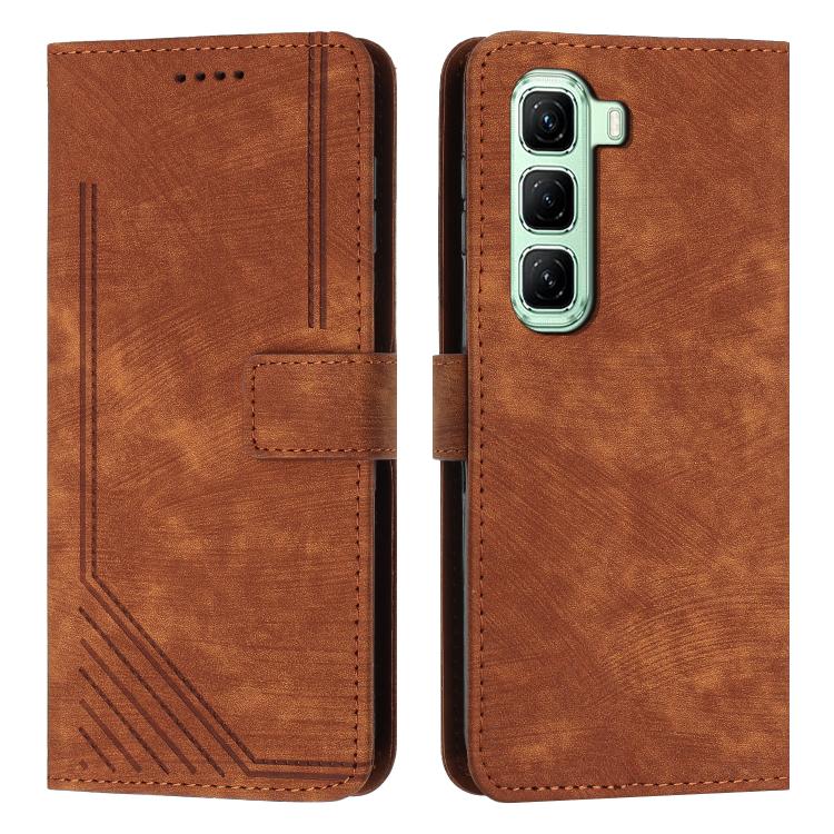 Skin Feel Stripe Pattern Leather Phone Case with Lanyard, For Infinix Hot 70 5G, For Infinix Note Edge 5G, For Infinix Smart 20 4G, For Infinix Note 60 / 60 Pro 5G