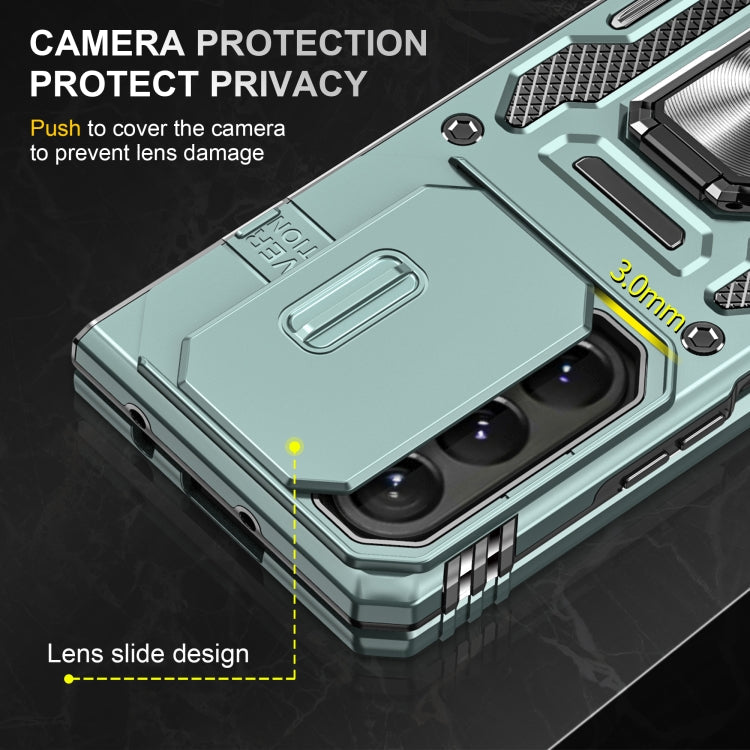 For Samsung Galaxy Z Fold5 5G Armor PC  TPU Camera Shield Phone Case(Alpine Green)