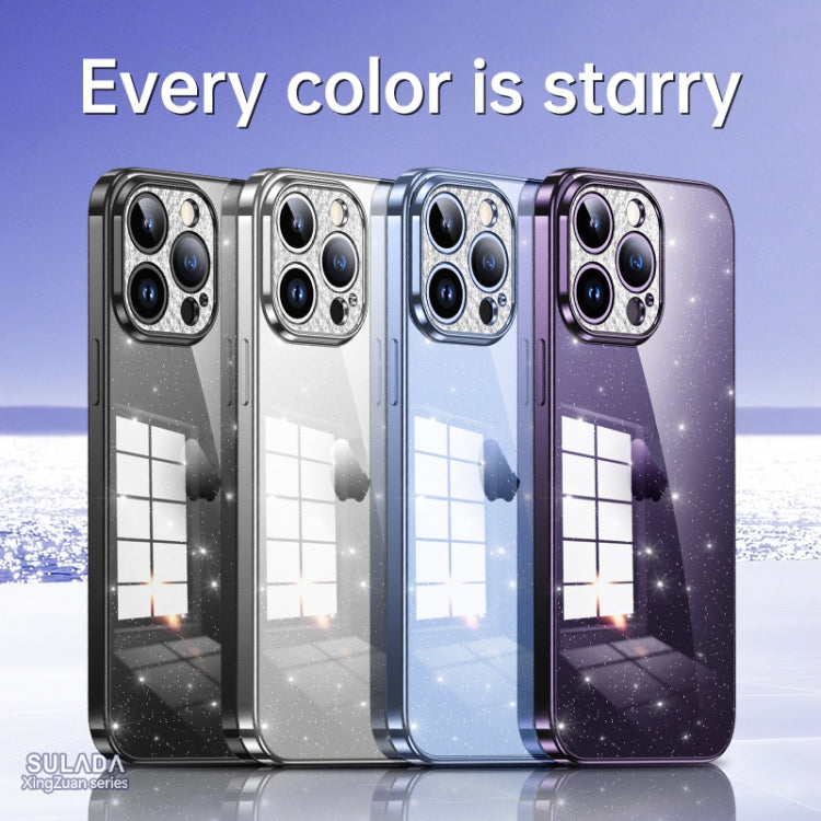 For iPhone 14 SULADA Electroplated Transparent Glittery TPU Phone Case(Purple)