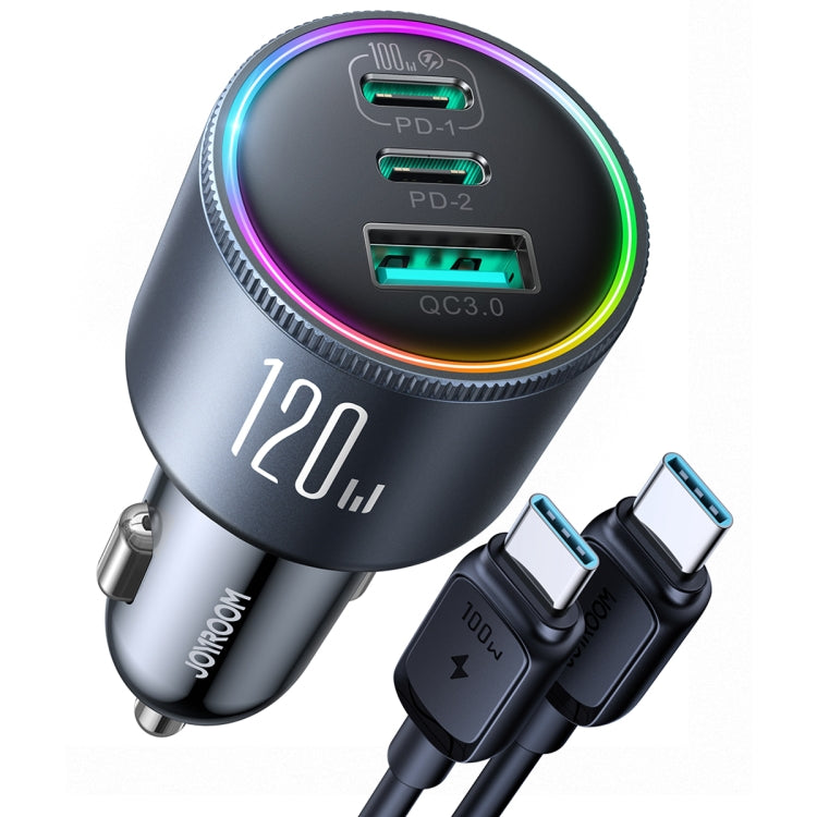 JOYROOM JR-CCN07 120W Dual PD+QC3.0 3-Port Kfz-Ladegerät (Dunkelgrau)