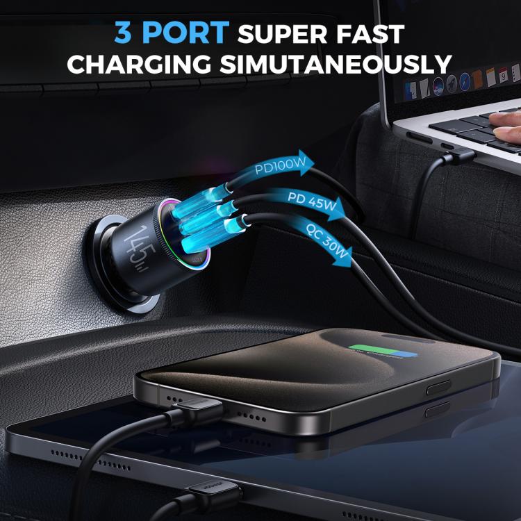 JOYROOM JR-CCN07 120W Dual PD+QC3.0 3-Port Car Charger, JR-CCN07