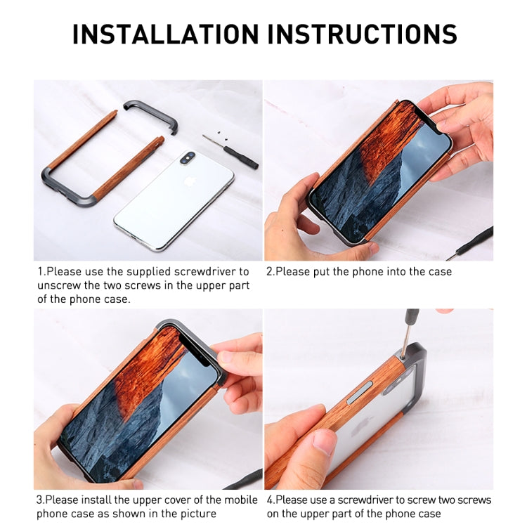 R-JUST Metal + Wood Frame Protective Case, For iPhone 11, For iPhone 11 Pro, For iPhone 11 Pro Max, For iPhone X / XS, For iPhone XS Max, For iPhone XR