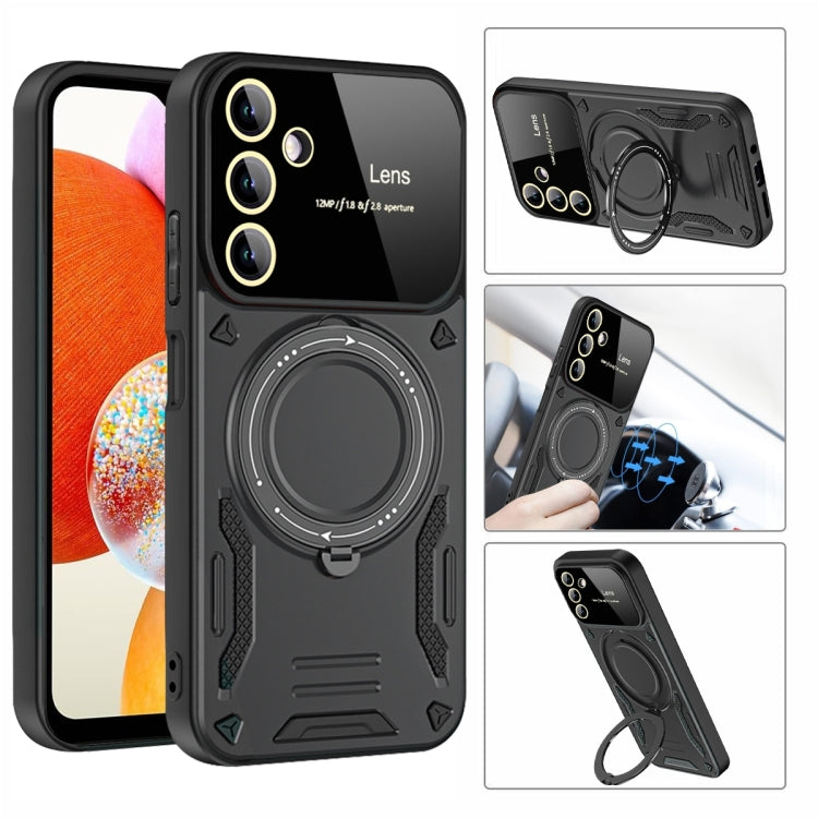 For Samsung Galaxy A14 5G Large Window MagSafe Holder Phone Case(Black)