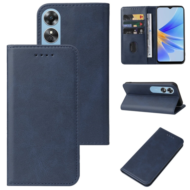For OPPO A17 / A17K Magnetic Closure Leather Phone Case(Blue)