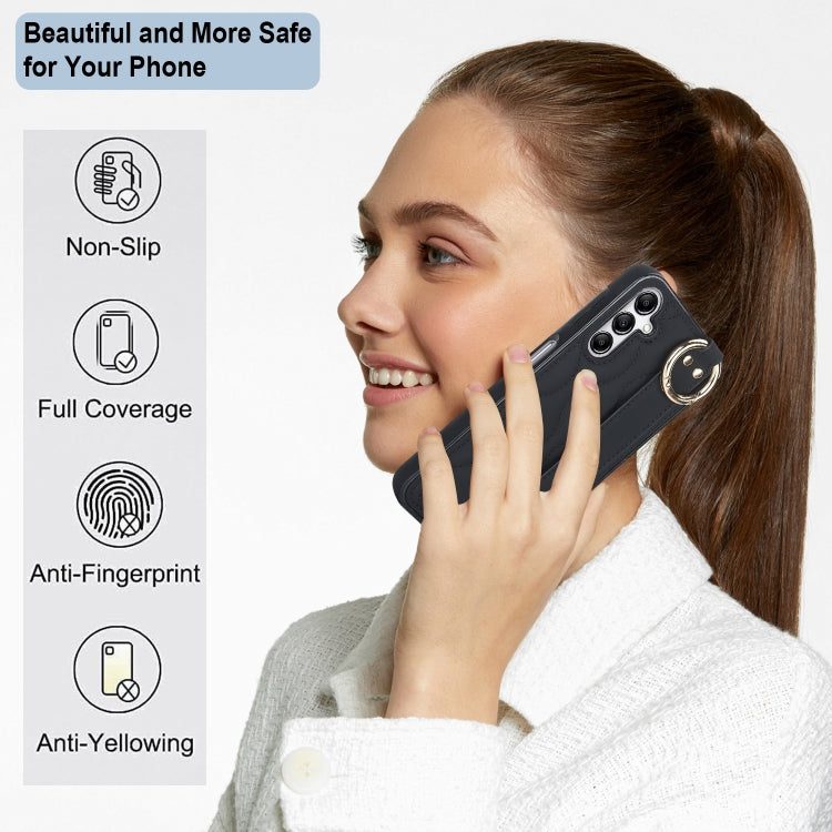 For Samsung Galaxy A14 4G / 5G Non-slip Full Coverage Ring PU Phone Case with Wristband(Black)