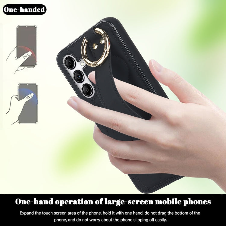 For Samsung Galaxy A54 5G Non-slip Full Coverage Ring PU Phone Case with Wristband(Black)