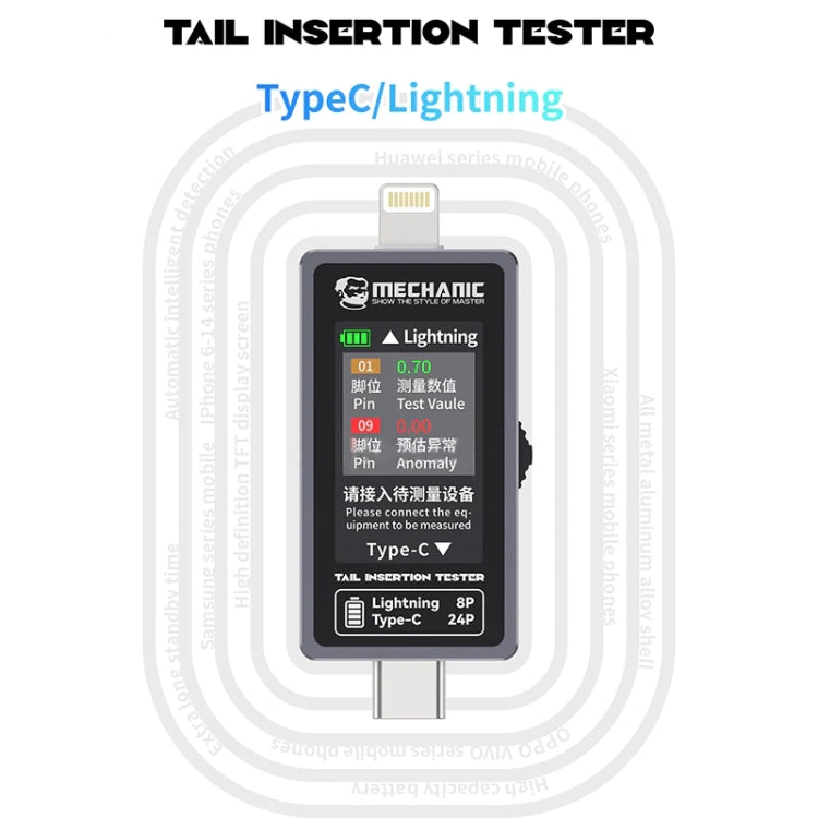 Mechanic T-824 Type-C to Lightning High Precision Digital Display Tail Insertion Tester, Mechanic T-824