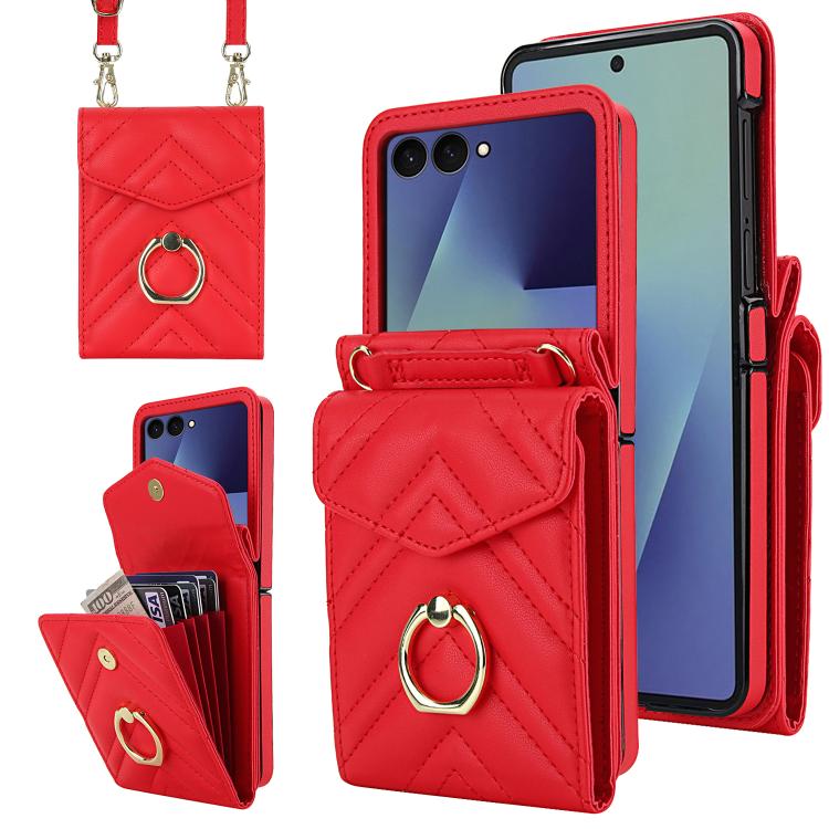 V-shaped RFID Card Slot Phone Case with Ring Holder, For Samsung Galaxy Z Flip7 5G, For Samsung Galaxy Z Flip6 / Flip7 FE, For Samsung Galaxy Z Flip5