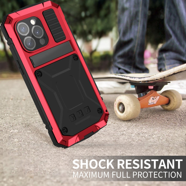 For iPhone 15 Pro Max R-JUST Shockproof Life Waterproof Dust-proof Metal + Silicone Phone Case with Holder(Red)