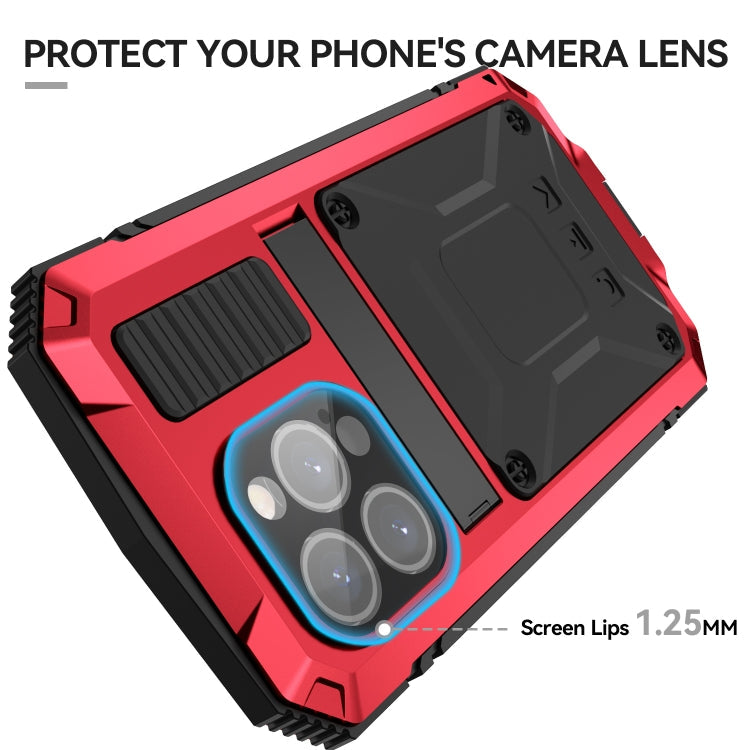 For iPhone 15 Pro Max R-JUST Shockproof Life Waterproof Dust-proof Metal + Silicone Phone Case with Holder(Red)