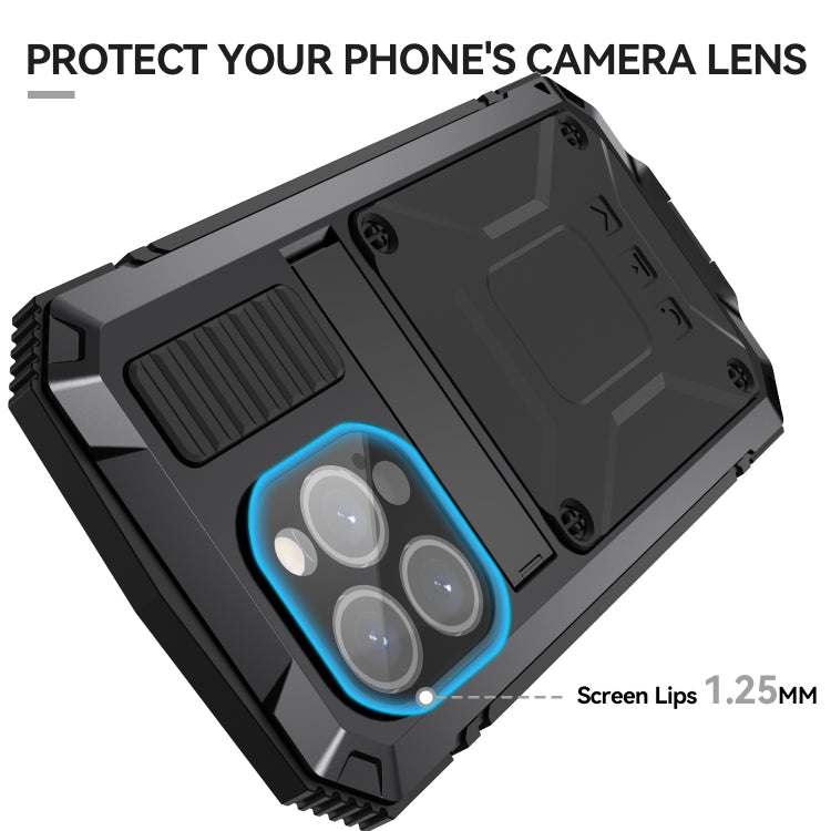 For iPhone 15 Pro R-JUST Shockproof Life Waterproof Dust-proof Metal + Silicone Phone Case with Holder(Black)