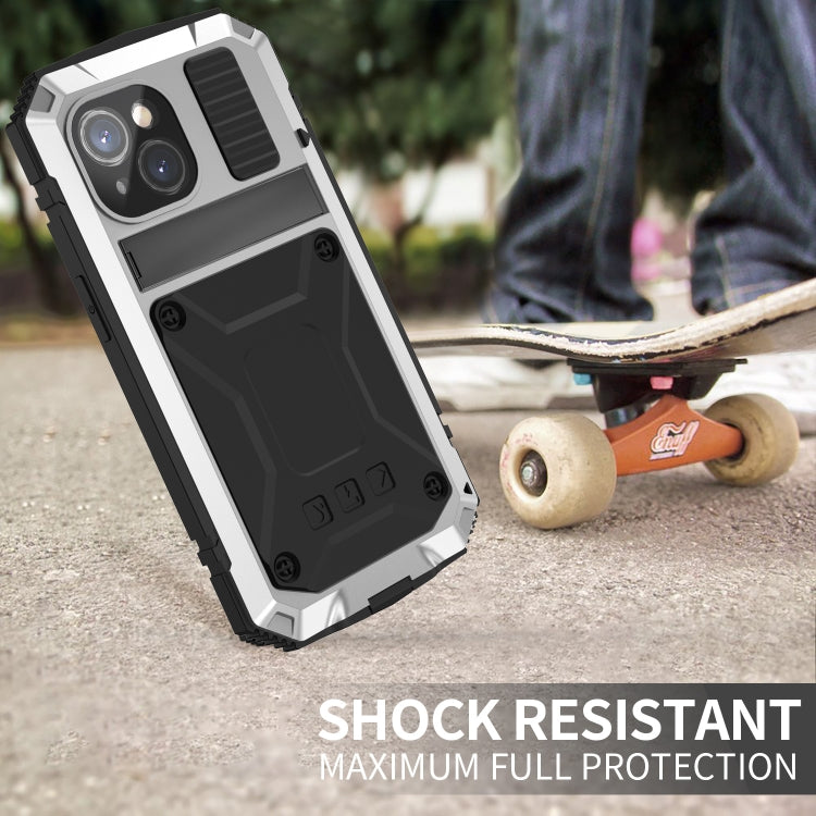 For iPhone 15 Plus R-JUST Shockproof Life Waterproof Dust-proof Metal + Silicone Phone Case with Holder(Silver)