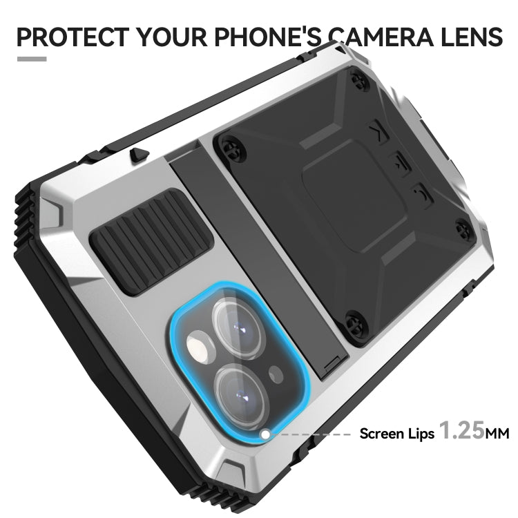 For iPhone 15 Plus R-JUST Shockproof Life Waterproof Dust-proof Metal + Silicone Phone Case with Holder(Silver)