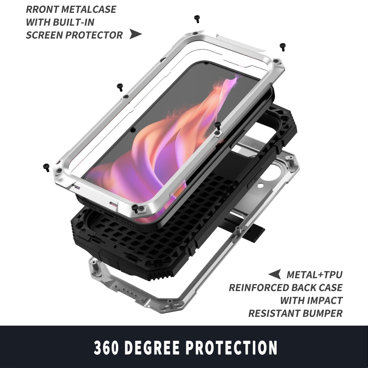 For iPhone 15 R-JUST Shockproof Life Waterproof Dust-proof Metal + Silicone Phone Case with Holder(Silver)