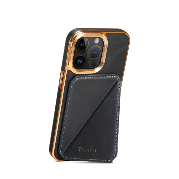 For iPhone 12 Pro Max Denior Oil Wax Leather Electroplating Card Slot Holder Phone Case(Blue)