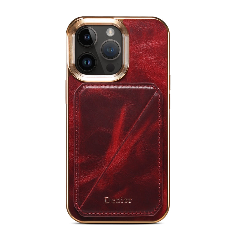 For iPhone 14 Pro Max Denior Oil Wax Leather Electroplating Card Slot Holder Phone Case(Red)