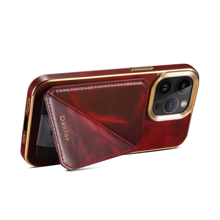 For iPhone 14 Pro Max Denior Oil Wax Leather Electroplating Card Slot Holder Phone Case(Red)