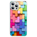 For iPhone 12 Pro Max Colorful Toy Bricks Pattern Shockproof Glass Phone Case(Silver)