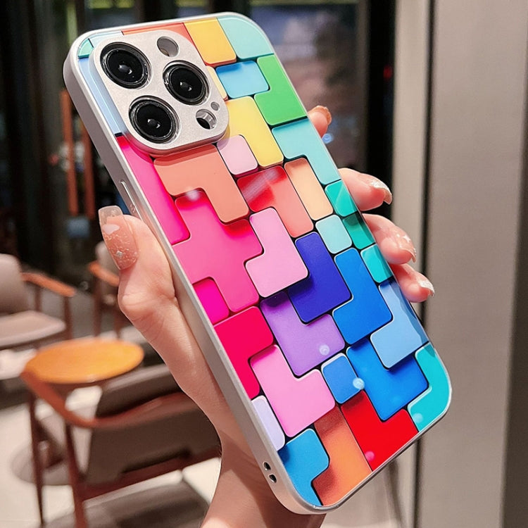 For iPhone XR Colorful Toy Bricks Pattern Shockproof Glass Phone Case(Silver)