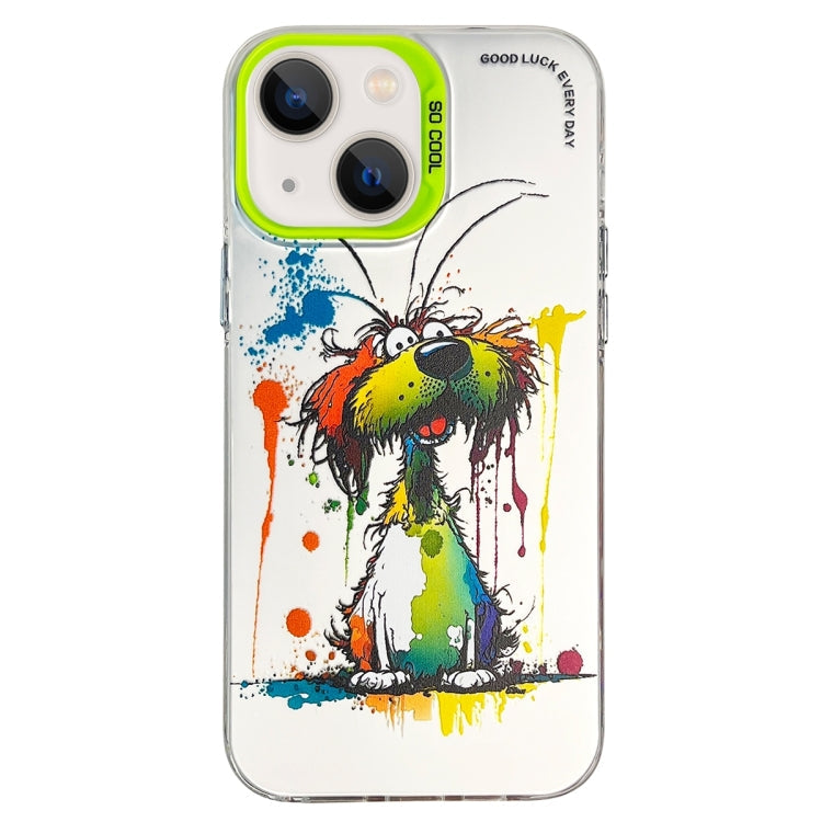 Double Layer Color Silver Series Animal Oil Painting Phone Case, For iPhone 14 Pro Max
