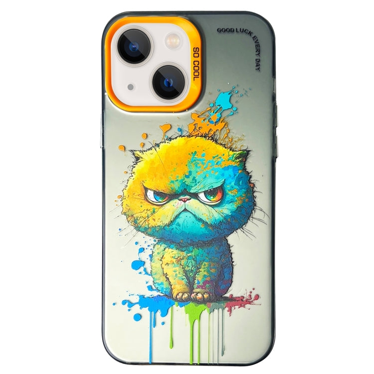 Double Layer Color Silver Series Animal Oil Painting Phone Case, For iPhone 14 Pro Max