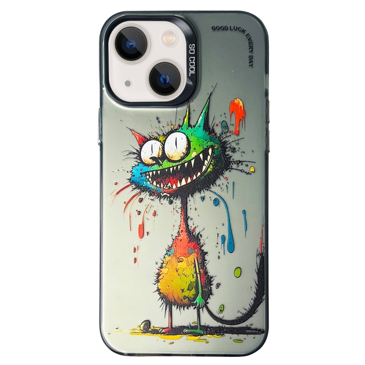 Double Layer Color Silver Series Animal Oil Painting Phone Case, For iPhone 14 Pro Max