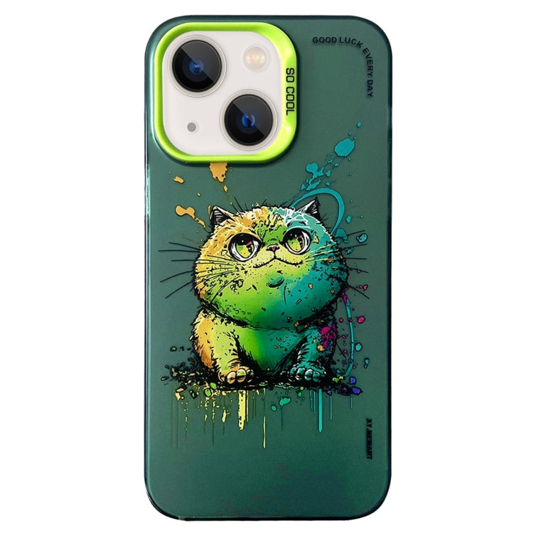 Double Layer Color Silver Series Animal Oil Painting Phone Case, For iPhone 14 Pro Max