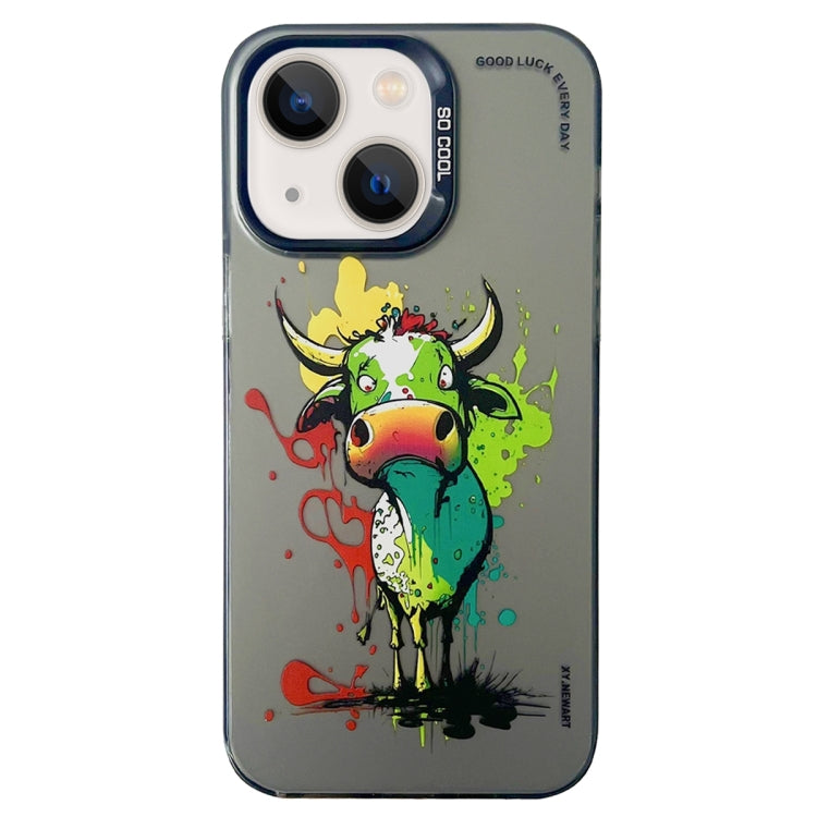 Double Layer Color Silver Series Animal Oil Painting Phone Case, For iPhone 14 Pro Max
