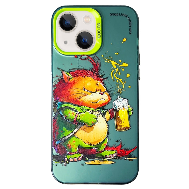 Double Layer Color Silver Series Animal Oil Painting Phone Case, For iPhone 14 Pro Max