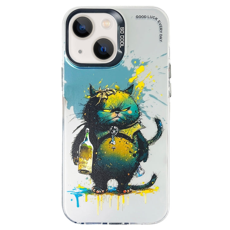 Double Layer Color Silver Series Animal Oil Painting Phone Case, For iPhone 14 Pro Max