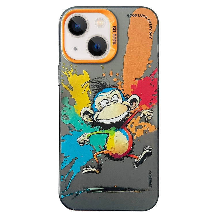 Double Layer Color Silver Series Animal Oil Painting Phone Case, For iPhone 14 Pro Max