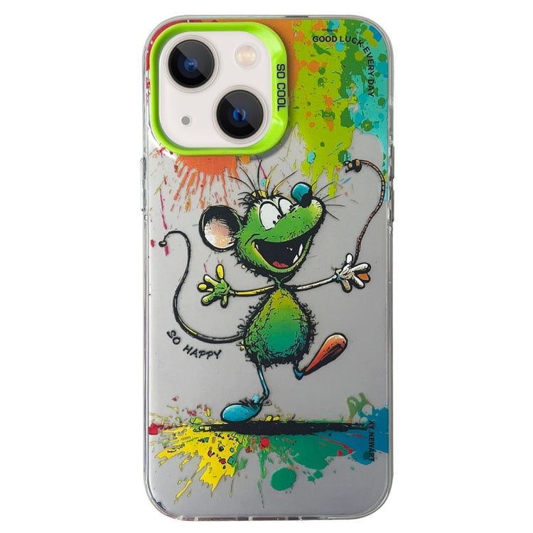 Double Layer Color Silver Series Animal Oil Painting Phone Case, For iPhone 14 Pro Max
