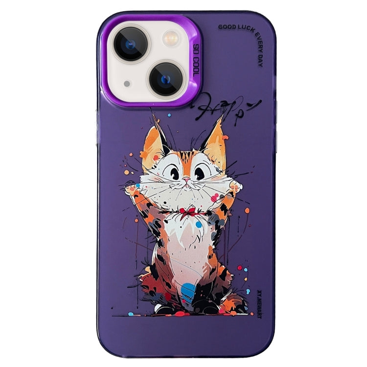 Double Layer Color Silver Series Animal Oil Painting Phone Case, For iPhone 14 Pro Max