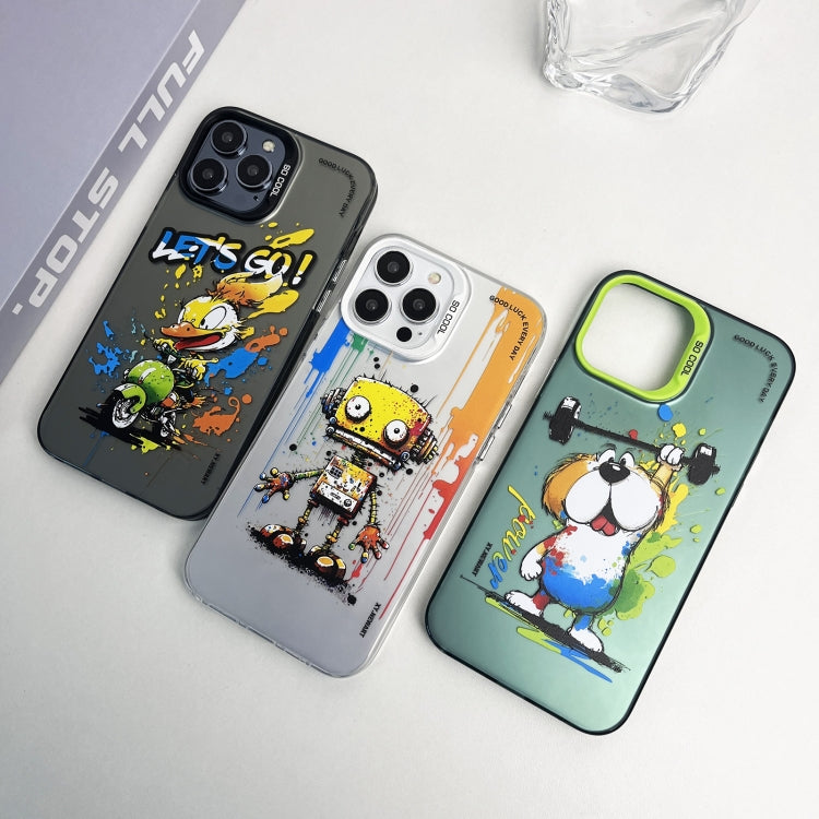 Double Layer Color Silver Series Animal Oil Painting Phone Case, For iPhone 13 Pro