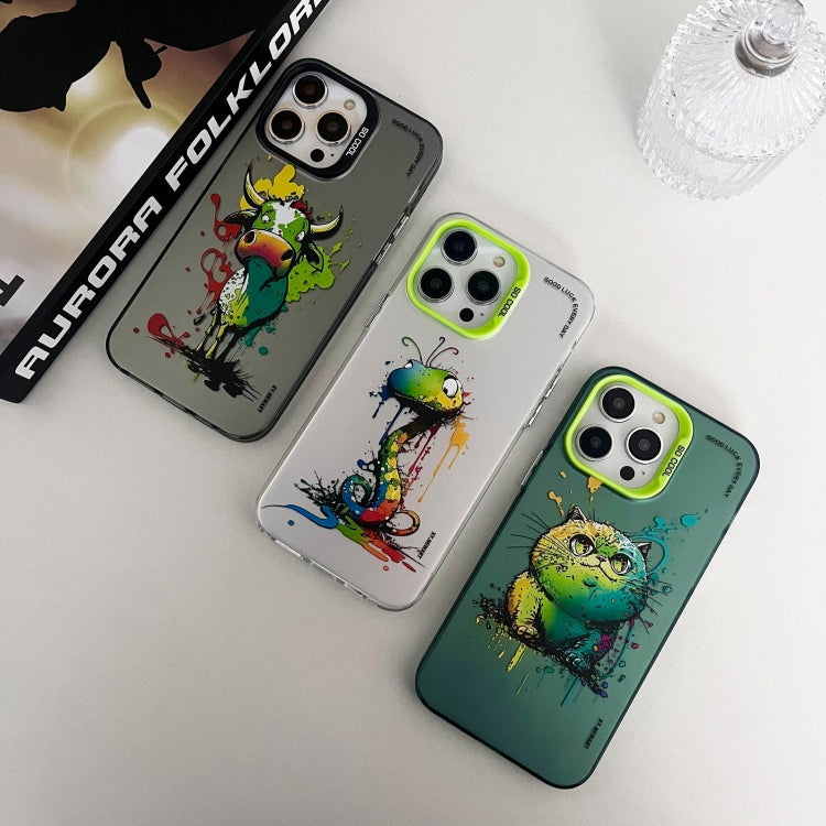 Double Layer Color Silver Series Animal Oil Painting Phone Case, For iPhone 14