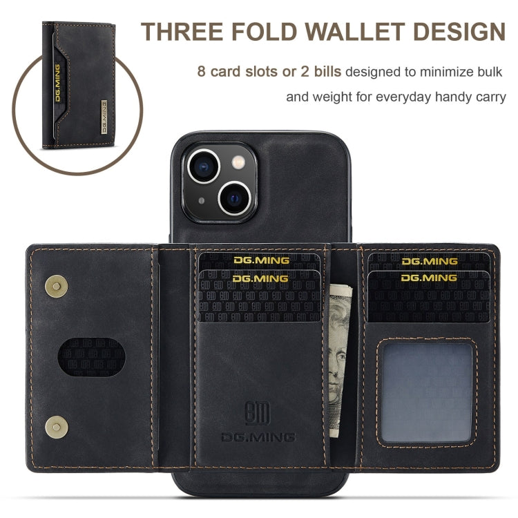 DG.MING M2 Series 3-Fold Card Bag Wallet Leather Phone Case, For iPhone 15