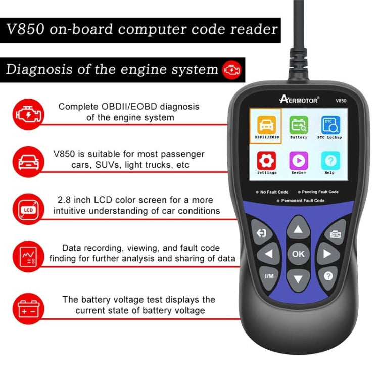 AERMOTOR V850 Car OBD2 Code Reader Diagnostic Scan Tool