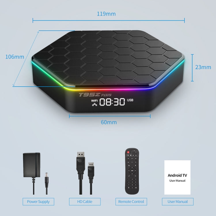 T95Z Plus 8K WiFi6 Android 12.0 Smart TV-Box mit Fernbedienung, 4 GB + 128 GB, Allwinner H618 Quad-Core (UK-Stecker)