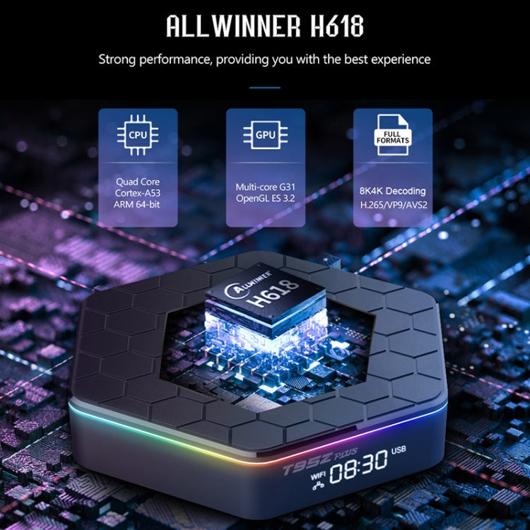 T95Z Plus 8K WiFi6 Android 12.0 Smart TV-Box mit Fernbedienung, 4 GB + 128 GB, Allwinner H618 Quad-Core (UK-Stecker)