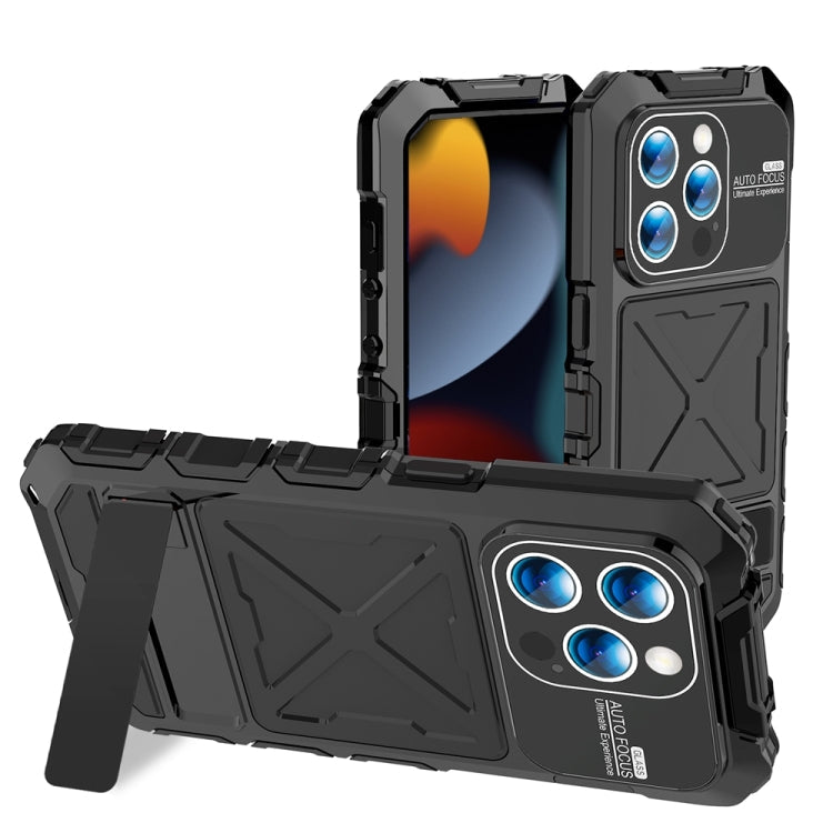 R-JUST Metal + Silicone + Tempered Glass Waterproof Phone Case with Holder – iPhone 15 Series
