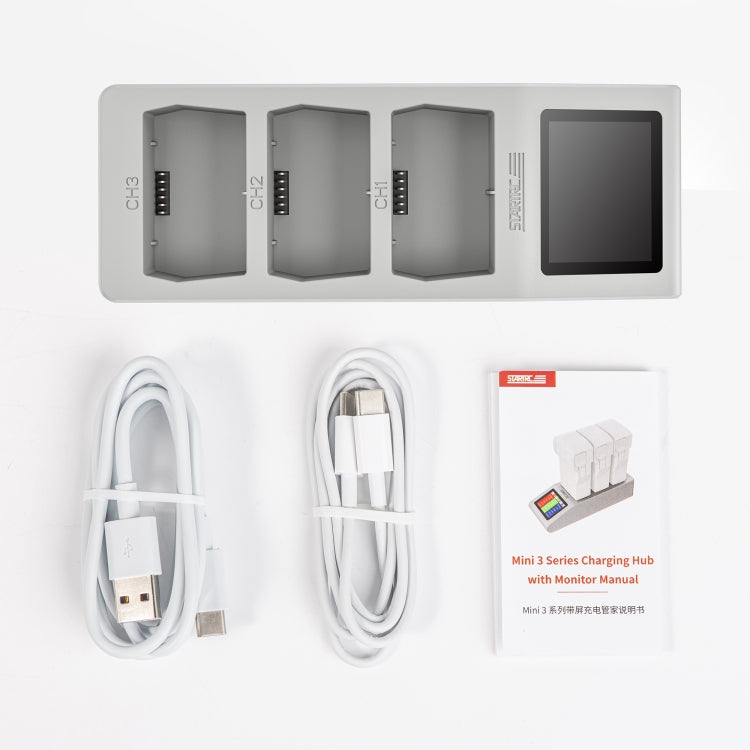 For DJI Mini 4 Pro / Mini 3/ Mini 3 Pro STARTRC 3 in 1 Charging Butler Battery Charger with Screen(Grey)