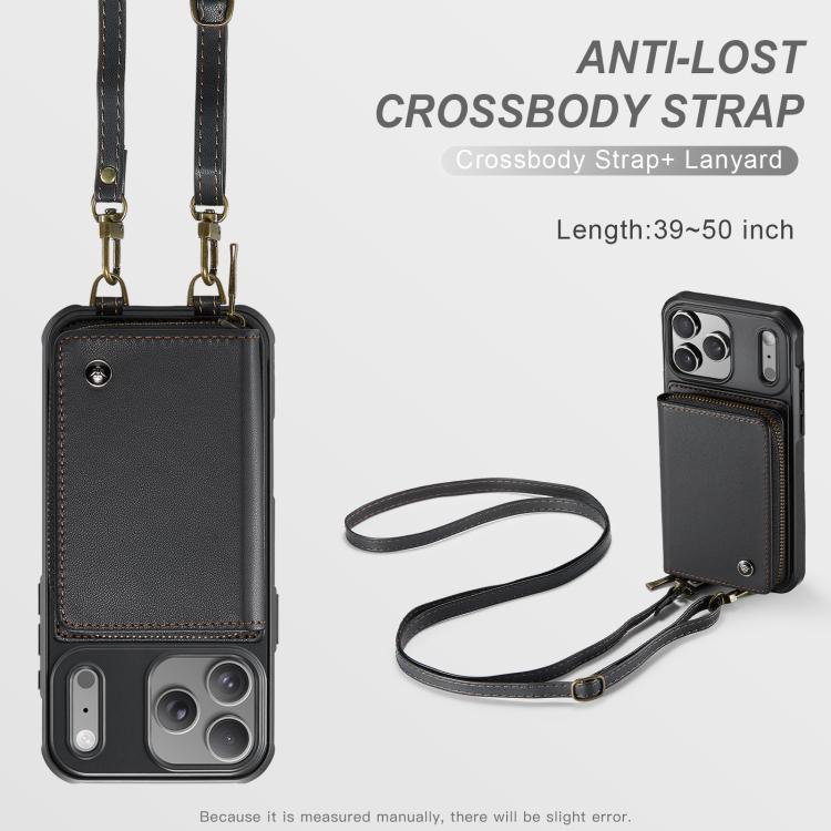 JEEHOOD C22 Serie Leder-Handyhülle mit Reißverschluss-Geldbörse und zwei Tragebändern, für iPhone 17 Pro Max, für iPhone 17 Pro, für iPhone Air, für iPhone 16 Pro Max