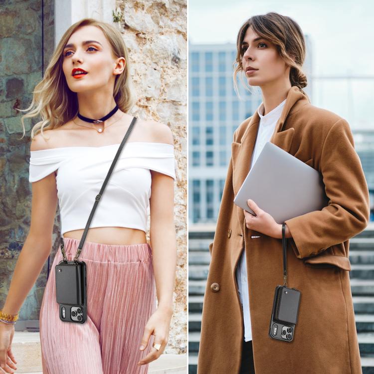 JEEHOOD C22 Serie Leder-Handyhülle mit Reißverschluss-Geldbörse und zwei Tragebändern, für iPhone 17 Pro Max, für iPhone 17 Pro, für iPhone Air, für iPhone 16 Pro Max