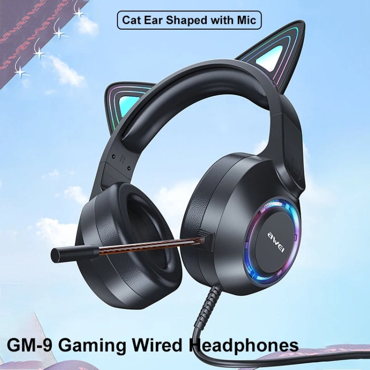 AWEI GM-9 Cat Ear Colorful Light Wired Gaming Headset with Mic, GM-9