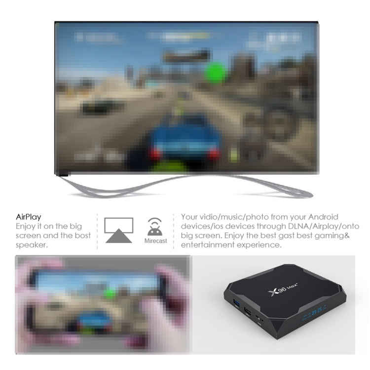 X96 Max+ 4K Smart TV Box: Android 9.0, Amlogic S905X3, Quad-Core, 2GB RAM, 16GB Speicher, LAN, AV, 2,4G/5G WiFi, 2x USB, TF-Karte, UK-Stecker