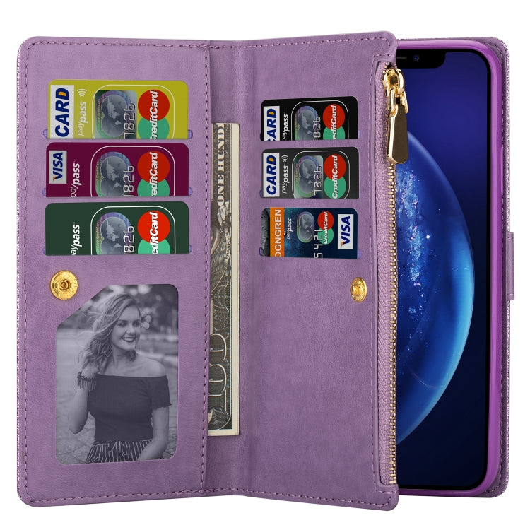 Multi-card Slots Starry Sky Laser Carving Glitter Zipper Horizontal Flip Leather Case with Holder & Wallet & Lanyard, For iPhone XR, For iPhone X / XS, For iPhone 8 Plus / 7 Plus, For iPhone SE 2022 / SE 2020 / 8 / 7